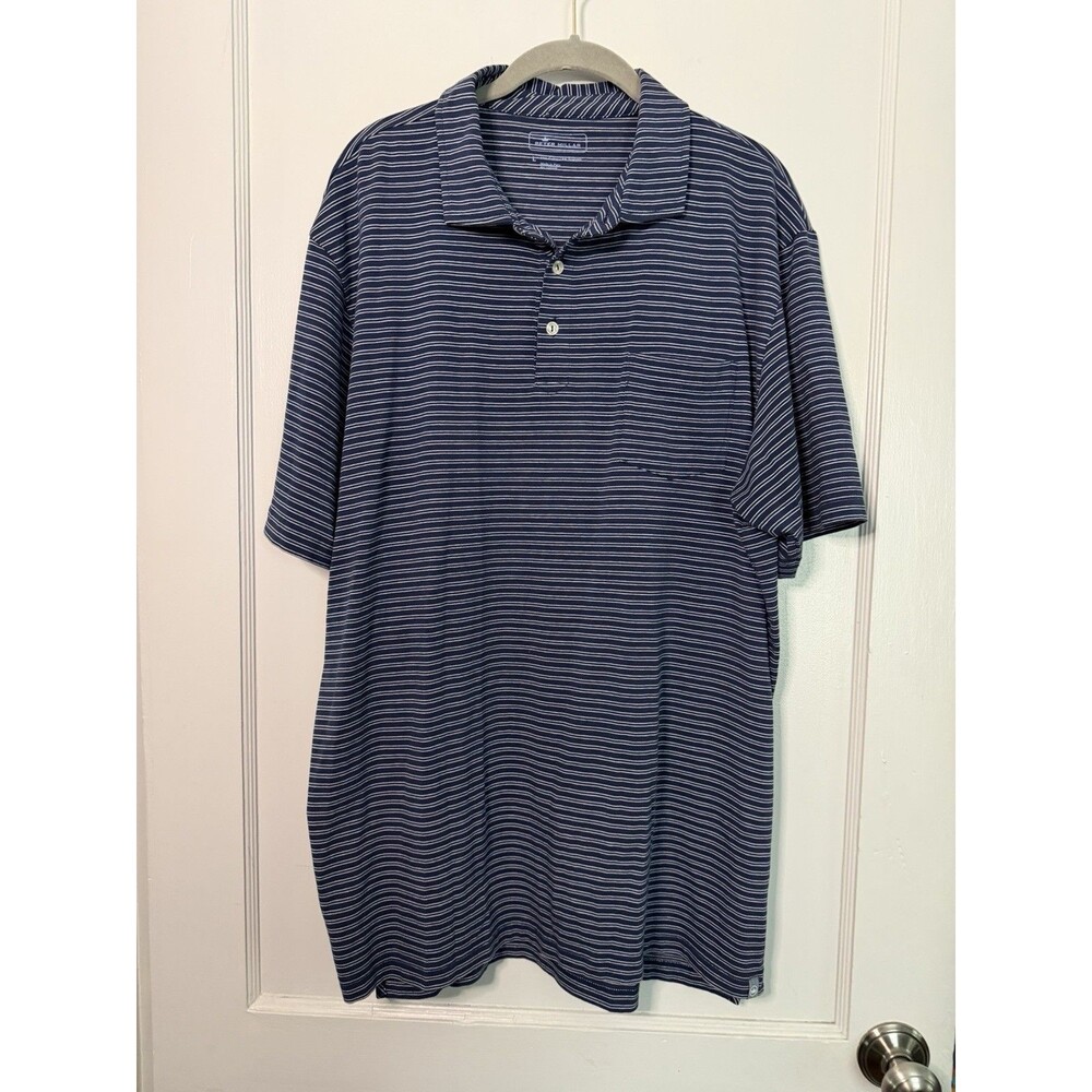 Peter Millar Polo Shirt Navy and White Striped Men’s Size Large Golf Shirt